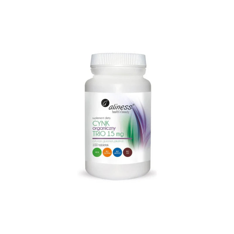 Aliness Organic Zinc Trio 15mg – Citrate, Gluconate & Picolinate – 100 Tablets