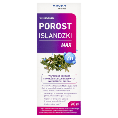 Nexon Pharma Porost Islandzki MAX – Iceland Moss & Zinc Throat & Immunity Liquid – 200ml