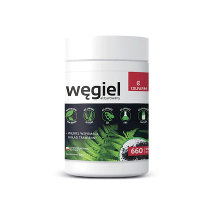 Colfarm Węgiel Aktywowany – Activated Charcoal 660mg Capsules – Digestive Support – 100g