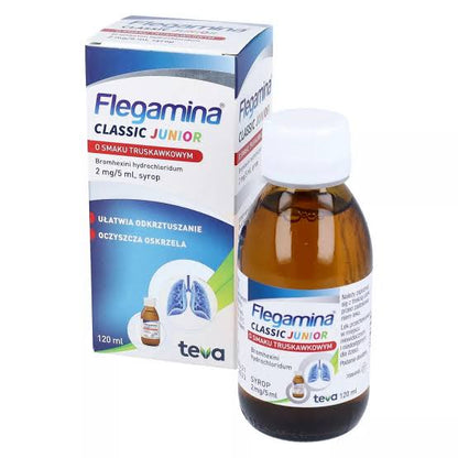 Flegamina Classic Junior – Bromhexine 2mg/5ml Strawberry Expectorant Syrup for Children – 120ml