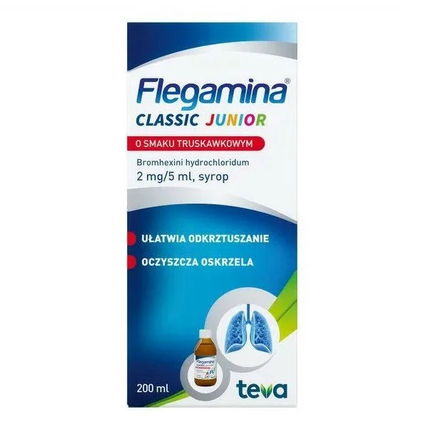 Flegamina Classic Junior – Bromhexine 2mg/5ml Strawberry Expectorant Syrup for Children – 120ml