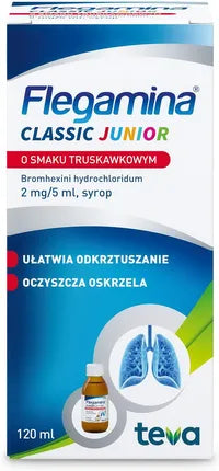 Flegamina Classic Junior – Bromhexine 2mg/5ml Strawberry Expectorant Syrup for Children – 120ml