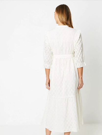 Oasis Broderie Button Through Midi Dress Ivory - Size 12