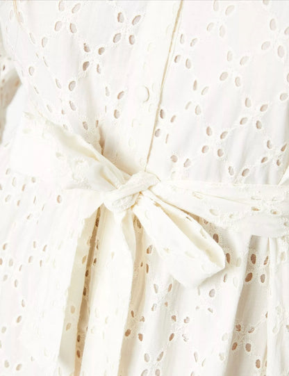 Oasis Broderie Button Through Midi Dress Ivory - Size 12