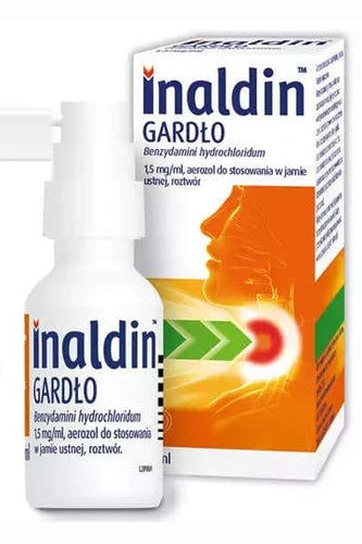 Inaldin Gardło Max Benzydamini Hydrochloridum 3mg/ml Aerozol 30ml 150 dawek – Inaldin Throat Max Benzydamine Hydrochloride 3mg/ml Oral Spray 30ml 150 doses