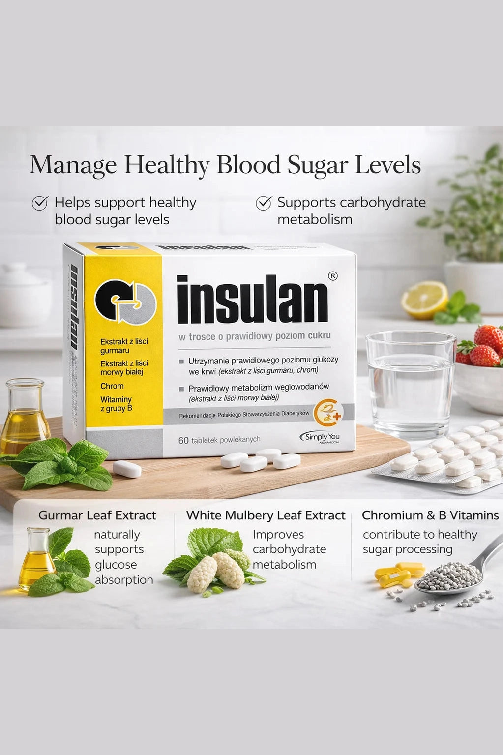 Insulan suplement diety 60 tabletek powlekanych – Insulan Dietary Supplement 60 Coated Tablets Blood Sugar Support