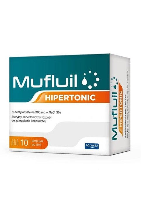 Mufluil Hipertonic N-acetylocysteina 300 mg + NaCl 3% 10 ampułek po 5ml – Mufluil Hypertonic N-Acetylcysteine 300mg + NaCl 3% 10 x 5ml Ampoules