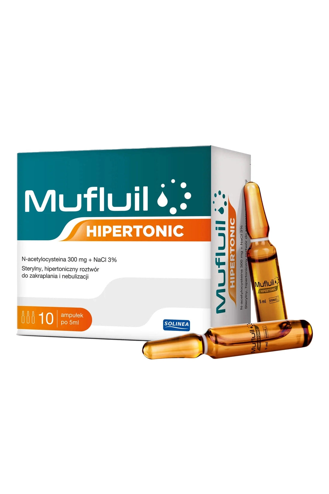 Mufluil Hipertonic N-acetylocysteina 300 mg + NaCl 3% 10 ampułek po 5ml – Mufluil Hypertonic N-Acetylcysteine 300mg + NaCl 3% 10 x 5ml Ampoules