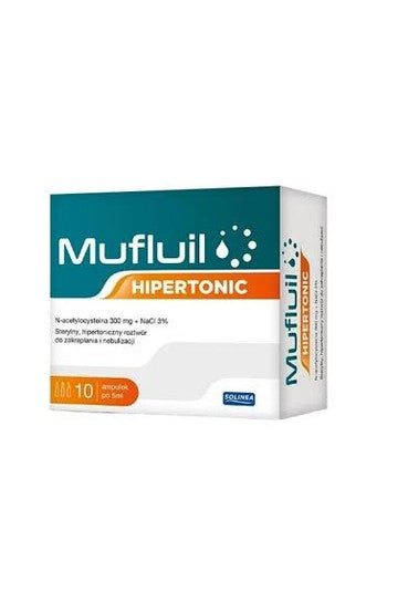Mufluil Hipertonic N-acetylocysteina 300 mg + NaCl 3% 10 ampułek po 5ml – Mufluil Hypertonic N-Acetylcysteine 300mg + NaCl 3% 10 x 5ml Ampoules