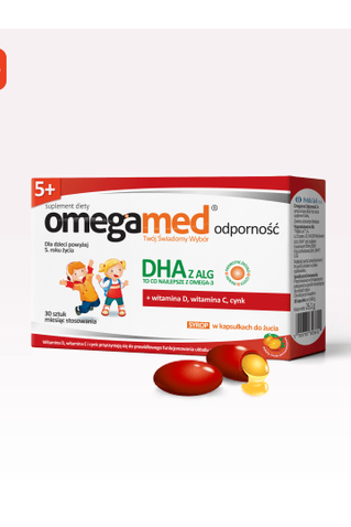 Omegamed Odporność 5+ Children’s DHA, Vitamin D, C & Zinc Immunity Syrup Capsules – 30 Caps