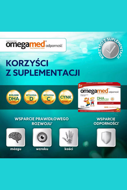 Omegamed Odporność 5+ Children’s DHA, Vitamin D, C & Zinc Immunity Syrup Capsules – 30 Caps