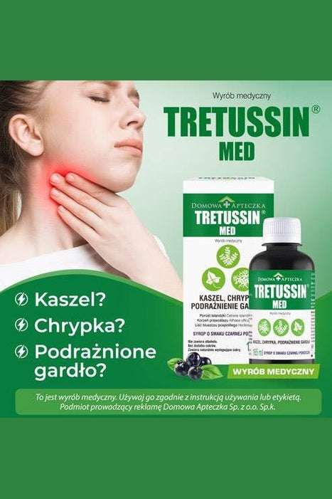 Tretussin Med Syrop Kaszel Chrypka Podrażnienie Gardła 165ml – Tretussin Med Cough Hoarseness Throat Irritation Syrup 165ml