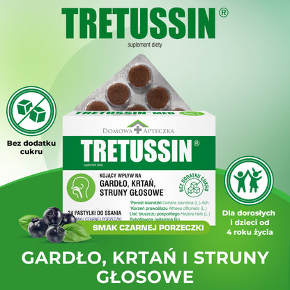 Tretussin Pastylki do Ssania 24 szt. o Smaku Czarnej Porzeczki – Tretussin Throat Lozenges 24 pcs Black Currant Flavour
