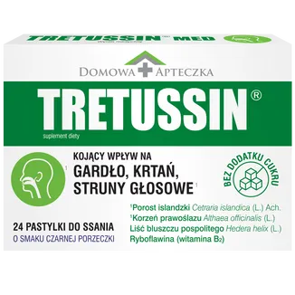 Tretussin Pastylki do Ssania 24 szt. o Smaku Czarnej Porzeczki – Tretussin Throat Lozenges 24 pcs Black Currant Flavour