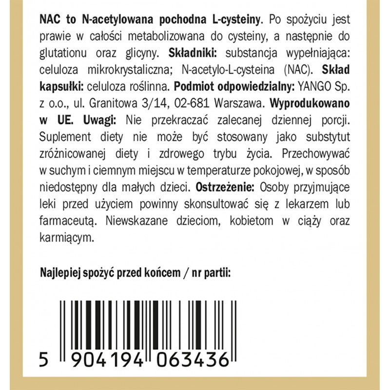 YANGO NAC N-acetyl-L-cysteine - 90 Capsules