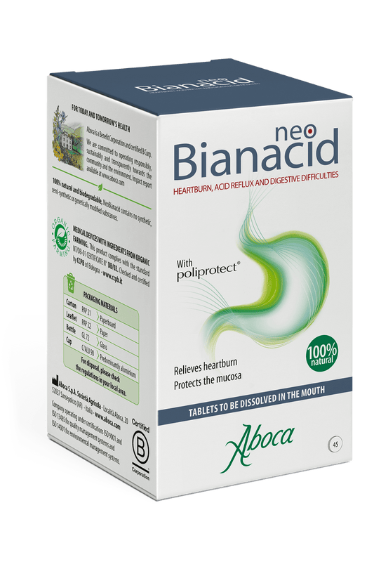 Aboca NeoBianacid Lemon Flavour Acidity and Reflux - 45 Tablets - My Health Oasis
