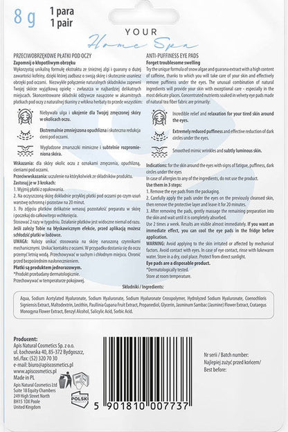 Apis Anti‑Swelling Eye Patches – Hydrating & Depuffing | 1 Pair - My Health Oasis