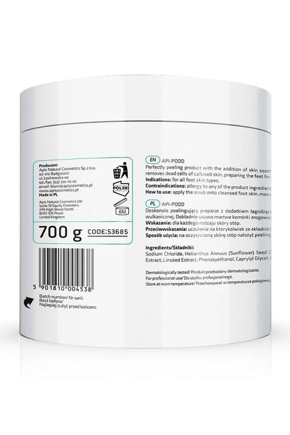 Apis API - PODO cleansing foot peeling with Dead Sea salt and volcanic lava - deeply exfoliates and smooths rough skin | 700g - My Health Oasis
