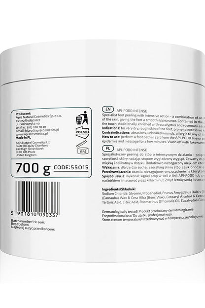 Apis API - PODO INTENSE Exfoliating Foot Scrub - Smooths rough skin with AHA acids and urea | 700g - My Health Oasis