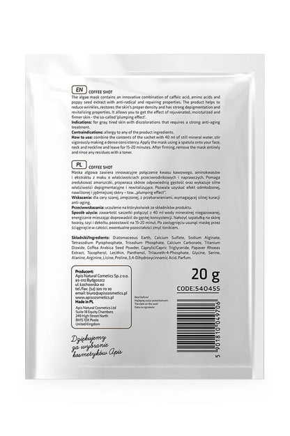 Apis COFFEE SHOT Bio - revitalising Algae Mask with Coffee Acid & Arabica Beans | 20g - My Health Oasis