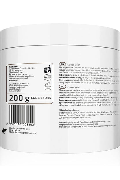 Apis COFFEE SHOT Biorevitalising Algae Mask with Caffeic Acid and Arabica Coffee | 200g - My Health Oasis