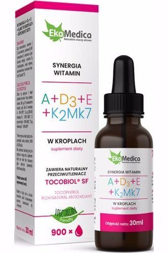 Ekamedica Synergia Witamin A+D3+E+K2Mk7 - 30 millilitres - My Health Oasis