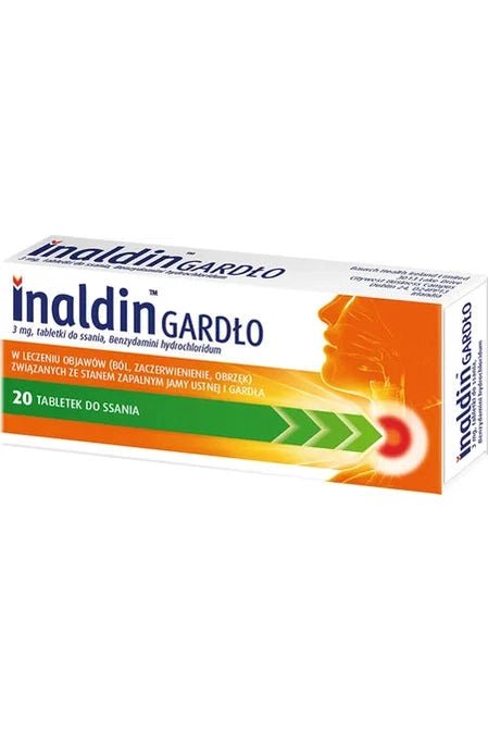 Inaldin Gardło – Benzydamine 3mg Sore Throat Lozenges – 20 Lozenges - My Health Oasis
