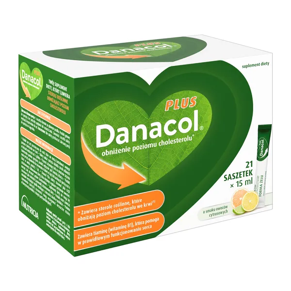 Danacol Plus obniżenie poziomu cholesterolu 21 saszetek × 15 ml o smaku owoców cytrusowych – Danacol Plus Cholesterol Lowering 21 Sachets × 15 ml Citrus Fruit Flavour