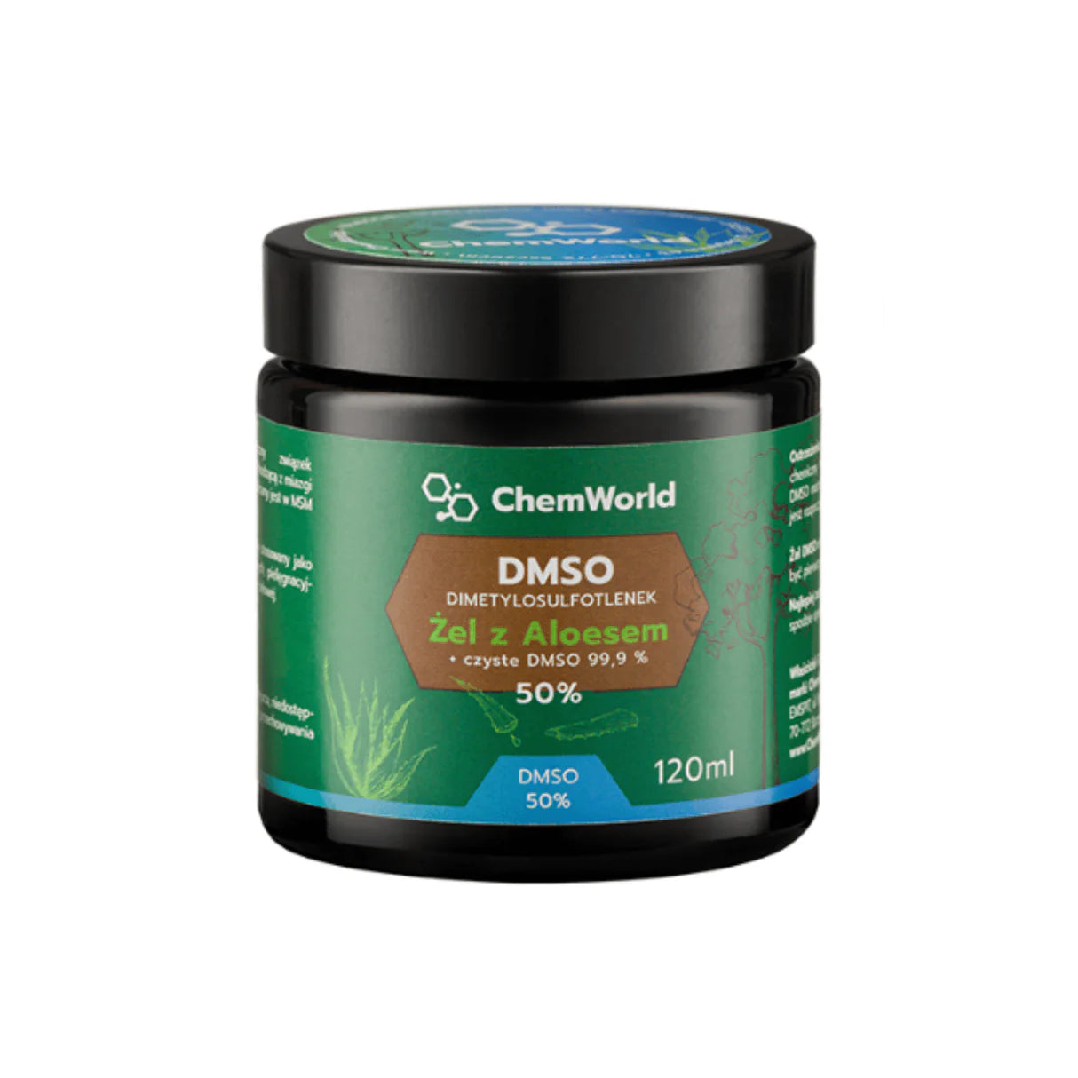 ChemWorld DMSO Dimetylosulfotlenek Żel z Aloesem + czyste DMSO 99,9% 50% 120ml – ChemWorld DMSO Dimethyl Sulfoxide Aloe Vera Gel + Pure DMSO 99.9% 50% 120ml