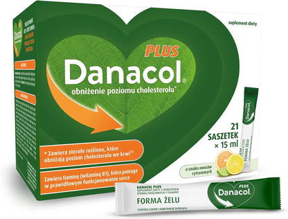 Danacol Plus obniżenie poziomu cholesterolu 21 saszetek × 15 ml o smaku owoców cytrusowych – Danacol Plus Cholesterol Lowering 21 Sachets × 15 ml Citrus Fruit Flavour