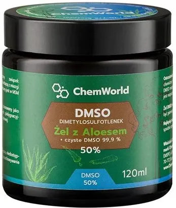 ChemWorld DMSO Dimetylosulfotlenek Żel z Aloesem + czyste DMSO 99,9% 50% 120ml – ChemWorld DMSO Dimethyl Sulfoxide Aloe Vera Gel + Pure DMSO 99.9% 50% 120ml