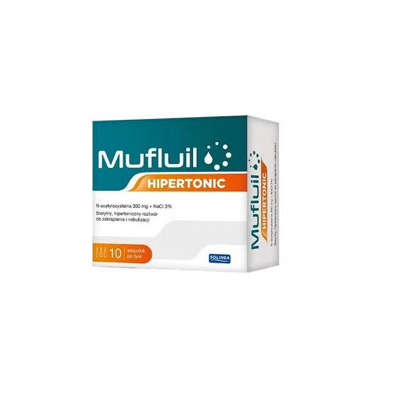 Mufluil Hipertonic N-acetylocysteina 300 mg + NaCl 3% 10 ampułek po 5ml – Mufluil Hypertonic N-Acetylcysteine 300mg + NaCl 3% 10 x 5ml Ampoules
