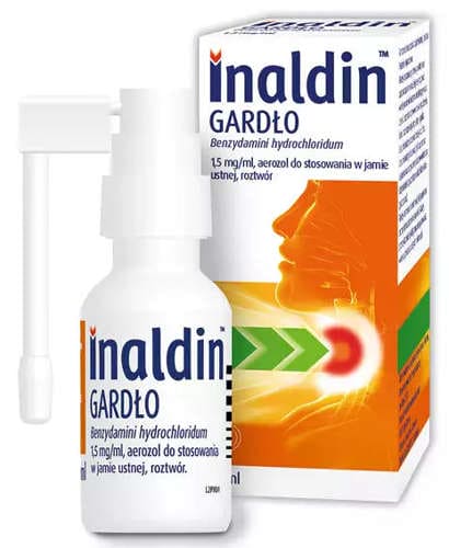 Inaldin Gardło Max Benzydamini Hydrochloridum 3mg/ml Aerozol 30ml (150 dawek) – Inaldin Throat Max Benzydamine Hydrochloride 3mg/ml Oral Spray 30ml (150 doses)