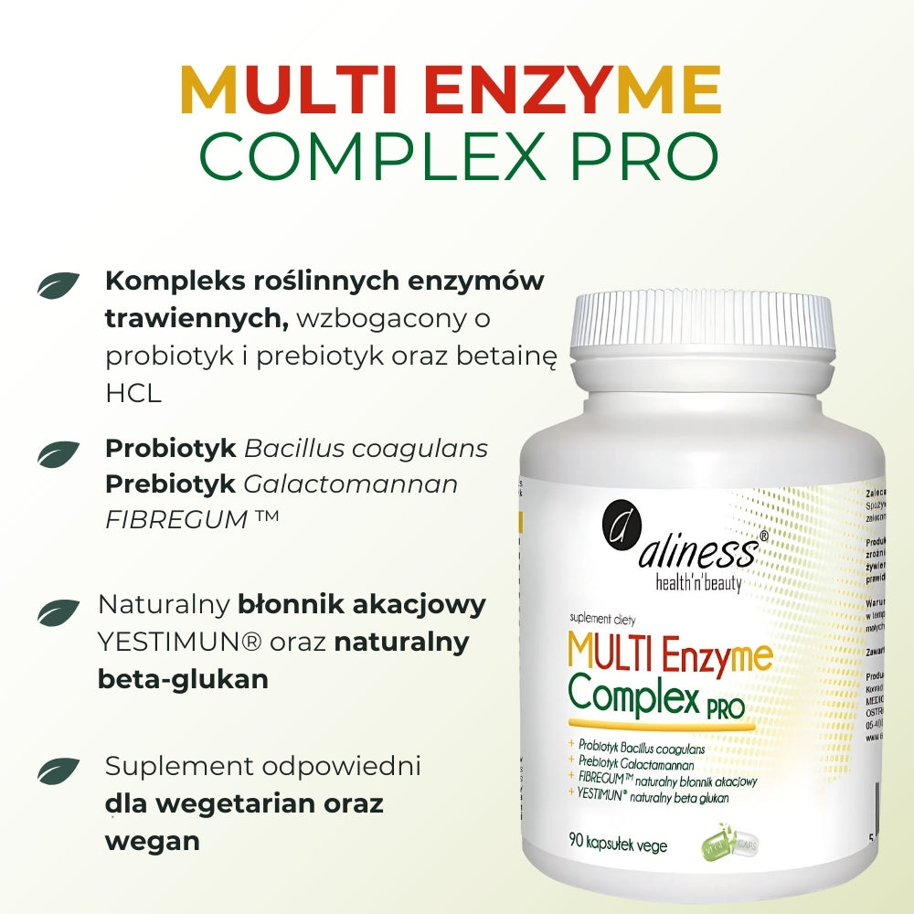 Aliness Enzyme Complex PRO Roślinne Enzymy Trawienne 90 kapsułek vege – Aliness Enzyme Complex PRO Plant Digestive Enzymes 90 vege capsules