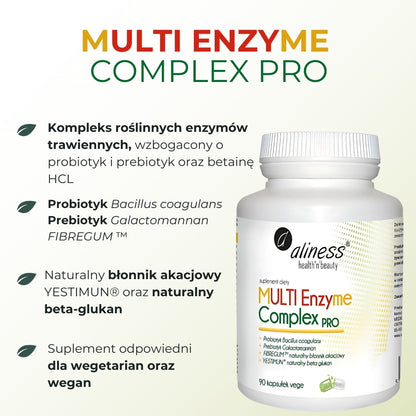 Aliness Enzyme Complex PRO Roślinne Enzymy Trawienne 90 kapsułek vege – Aliness Enzyme Complex PRO Plant Digestive Enzymes 90 vege capsules