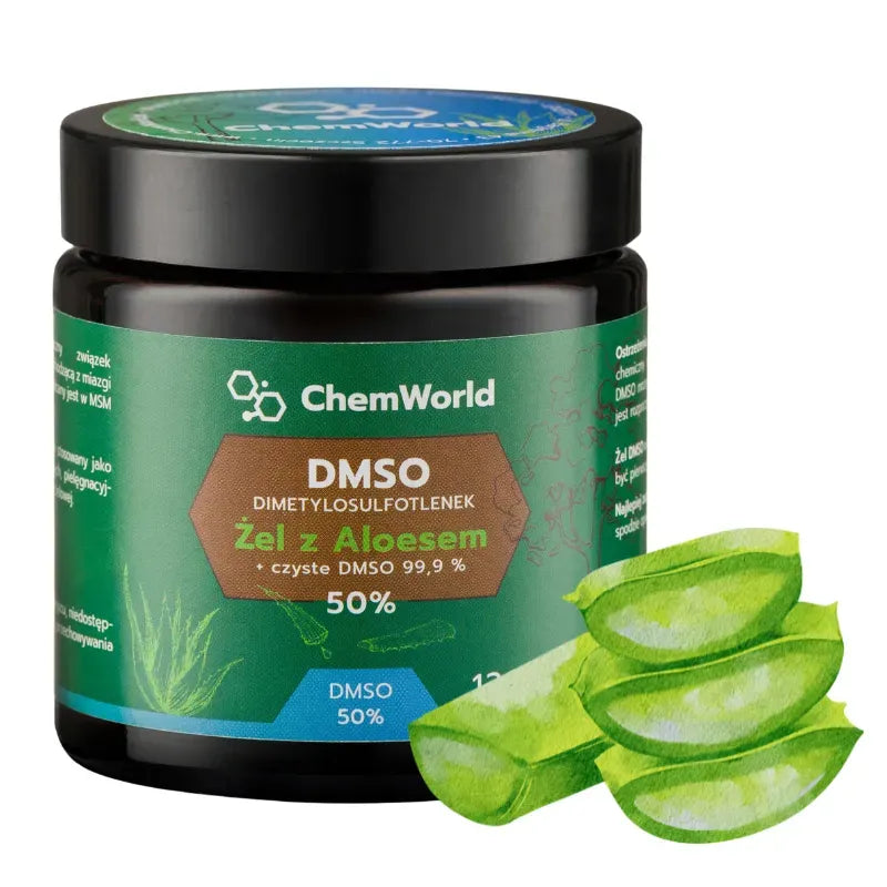 ChemWorld DMSO Dimetylosulfotlenek Żel z Aloesem + czyste DMSO 99,9% 50% 120ml – ChemWorld DMSO Dimethyl Sulfoxide Aloe Vera Gel + Pure DMSO 99.9% 50% 120ml