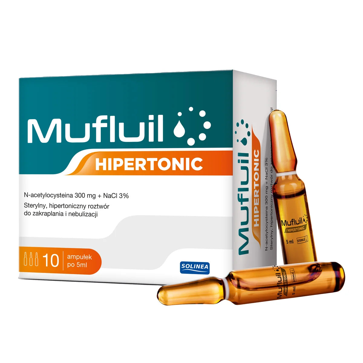 Mufluil Hipertonic N-acetylocysteina 300 mg + NaCl 3% 10 ampułek po 5ml – Mufluil Hypertonic N-Acetylcysteine 300mg + NaCl 3% 10 x 5ml Ampoules