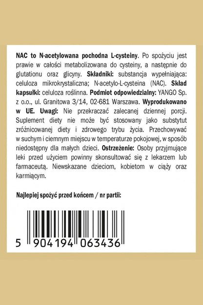 YANGO NAC N - acetyl - L - cysteine - 90 Capsules - My Health Oasis