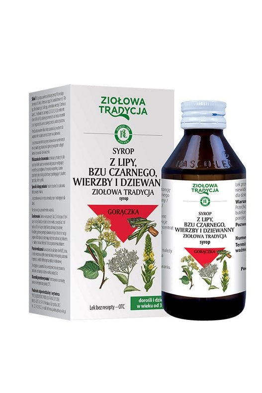 Ziołowa Tradycja, syrop z lipy i bzu czarnego/Lime, Elderberry, Willow and Mullein Syrup - 125g - My Health Oasis