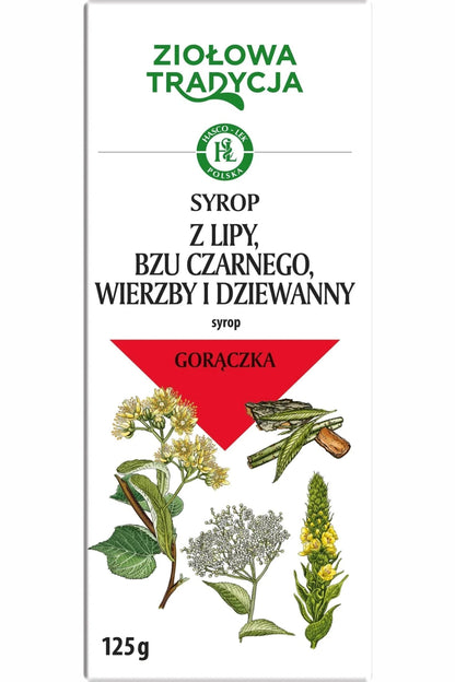 Ziołowa Tradycja, syrop z lipy i bzu czarnego/Lime, Elderberry, Willow and Mullein Syrup - 125g - My Health Oasis